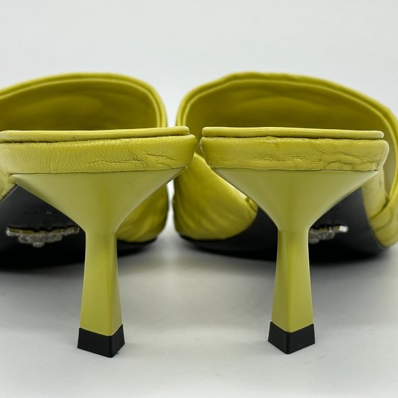 PRADA Signature Logo Antique Crinkled Leather Mules Sandals Heels Shoes - Picture 8 of 14